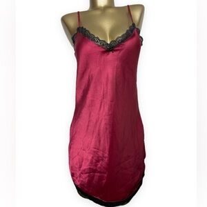 Vintage Wine/Red and Black Slip Dress with Black Lace Trim